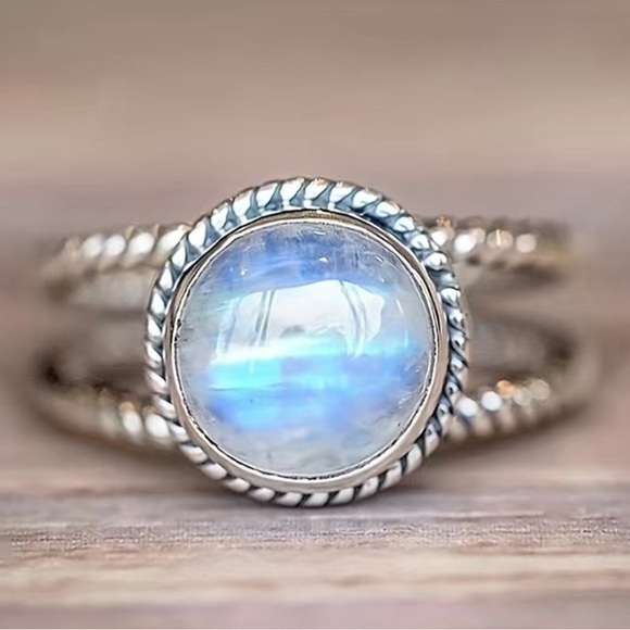 New!! Boho Style Moonstone Inlay Double Layer Ring - Picture 5 of 6